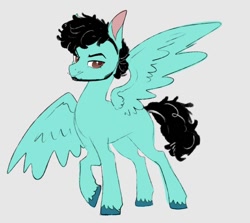 Size: 868x775 | Tagged: safe, artist:woollyart, oc, oc only, pegasus, pony, beard, colored pupils, eyebrows, eyebrows visible through hair, facial hair, lidded eyes, looking at you, male, raised hoof, simple background, smiling, smiling at you, smirk, solo, spread wings, stallion, unshorn fetlocks, white background, wings