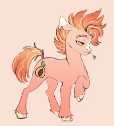 Size: 918x1012 | Tagged: safe, artist:woollyart, oc, oc only, oc:peach pit, earth pony, pony, floppy ears, hay, lidded eyes, male, simple background, smiling, solo