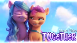 Size: 1280x720 | Tagged: safe, edit, edited screencap, screencap, izzy moonbow, sunny starscout, pony, unicorn, g5, my little pony: a new generation, female, lesbian, mare, ship:moonscout, shipping, together (g5), youtube thumbnail