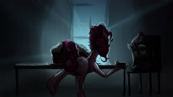 Size: 4424x2489 | Tagged: safe, artist:mixdaponies, pinkie pie, g4, audio drama, chair, flour bag, friendship is tragic (obabscribbler), table