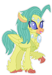 Size: 1220x1735 | Tagged: safe, artist:kurosawakuro, oc, oc only, changeling, hippogriff, hybrid, base used, female, interspecies offspring, offspring, open mouth, open smile, outline, parent:princess skystar, parent:thorax, simple background, smiling, solo, transparent background