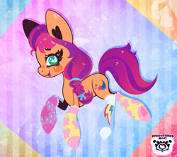 Size: 1600x1415 | Tagged: safe, artist:spookstressadopts, sunny starscout, earth pony, pony, g5, my little pony: a new generation, clothes, female, looking at you, mare, smiling, smiling at you, socks, solo