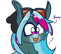 Size: 1024x901 | Tagged: safe, artist:tranzmuteproductions, oc, oc only, pony, :p, beanie, cheek fluff, chest fluff, hat, simple background, solo, sunglasses, tongue out, white background