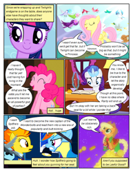 Size: 612x792 | Tagged: safe, artist:newbiespud, edit, edited screencap, screencap, applejack, fluttershy, pinkie pie, rainbow dash, rarity, spitfire, twilight sparkle, bird, earth pony, pony, comic:friendship is dragons, baby cakes, filli vanilli, g4, the best night ever, wonderbolts academy, angry, clothes, comic, dialogue, dress, eyelashes, female, glowing, glowing horn, goggles, gritted teeth, hat, horn, magic, mare, screencap comic, smiling, telekinesis, uniform, wonderbolt trainee uniform