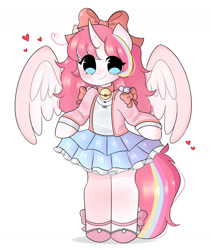 Size: 990x1173 | Tagged: safe, artist:arwencuack, oc, oc only, oc:nekonin, alicorn, semi-anthro, alicorn oc, arm hooves, blushing, clothes, commission, crossdressing, cute, dress, femboy, horn, male, simple background, solo, white background, wings