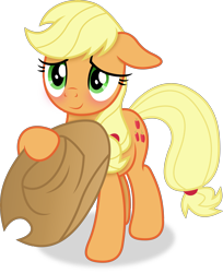 Size: 3037x3726 | Tagged: safe, artist:anime-equestria, applejack, earth pony, pony, g4, applejack's hat, blushing, cowboy hat, cute, female, floppy ears, happy, hat, high res, hoof hold, jackabetes, mare, shadow, simple background, smiling, solo, transparent background, vector