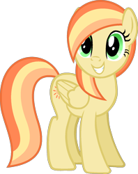 Size: 1010x1278 | Tagged: safe, artist:pegasski, oc, oc only, oc:sunset valley, pegasus, pony, g4, female, folded wings, full body, green eyes, grin, mare, multicolored mane, multicolored tail, pegasus oc, show accurate, simple background, smiling, solo, standing, tail, transparent background, wings