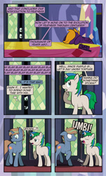 Size: 1920x3169 | Tagged: safe, artist:alexdti, twilight sparkle, oc, oc:brainstorm (alexdti), oc:purple creativity, oc:star logic, pegasus, pony, unicorn, comic:quest for friendship, g4, bored, comic, dialogue, eye, eyes closed, female, floppy ears, folded wings, horn, looking at someone, looking back, male, offscreen character, onomatopoeia, open mouth, pegasus oc, raised hoof, shadow, shrunken pupils, smiling, speech bubble, stallion, standing, standing on two hooves, stomping, tail, thought bubble, twilight's castle, two toned mane, two toned tail, underhoof, unicorn oc, wings, yelling