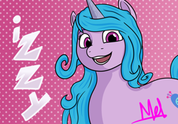 Size: 1000x700 | Tagged: safe, artist:rawmel, izzy moonbow, pony, unicorn, g5, my little pony: a new generation, female, looking at you, open mouth, smiling
