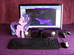 Size: 3472x2604 | Tagged: safe, starlight glimmer, alicorn, pony, g4, controller, doom, female, fighter, fighter plane, game screencap, high res, jet, jet fighter, jewelry, joystick, keyboard, photo, ring, solo, su-57