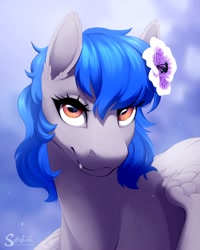 Size: 1600x2000 | Tagged: safe, artist:silentwulv, oc, oc only, pegasus, pony, fangs, female, flower, flower in hair, solo
