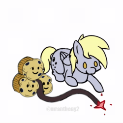 Size: 640x640 | Tagged: safe, artist:mranthony2, derpy hooves, pegasus, pony, g4, animated, behaving like a cat, bomb, cute, derpabetes, explosion, food, fuse, muffin, perfect loop, simple background, solo, sound, watermark, weapon, webm, white background