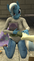 Size: 1908x3377 | Tagged: safe, artist:coolc, trixie, anthro, g4, 3d, book, clothes, female, hat, source filmmaker, trixie's hat