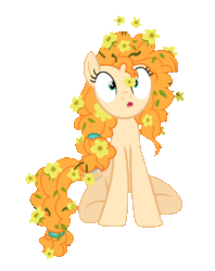 Size: 948x1200 | Tagged: safe, artist:php178, derpibooru exclusive, pear butter, earth pony, pony, g4, the perfect pear, adorable face, animated, blowing, buttercup, cropped, cute, cuteness overload, dispenser, female, flower, flower in hair, flowers everywhere, full body, gif, loop, mare, o mouth, pearabetes, perfect loop, simple background, solo, spit, transparent background