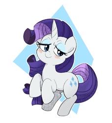 Size: 845x926 | Tagged: safe, artist:niyuyu00, rarity, pony, unicorn, g4, abstract background, blushing, cute, eyeshadow, female, happy, lidded eyes, looking at you, makeup, mare, raribetes, smiling, solo