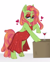 Size: 2000x2500 | Tagged: safe, artist:damon_ekel, tree hugger, earth pony, pony, g4, bedroom eyes, clothes, cocktail glass, dress, ear piercing, earring, eyeshadow, female, high res, jewelry, looking at you, makeup, mare, piercing, simple background, solo, white background