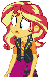 Size: 1813x2844 | Tagged: safe, artist:sketchmcreations, sunset shimmer, cheer you on, equestria girls, g4, my little pony equestria girls: better together, blue eyes, concerned, female, frown, geode of empathy, looking at something, magical geodes, open mouth, palindrome get, shrunken pupils, simple background, solo, transparent background, two toned hair, vector, worried