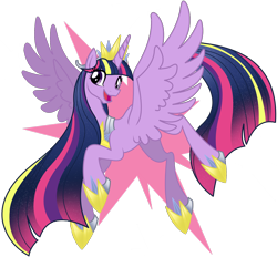 Size: 2048x1904 | Tagged: safe, artist:fotia-kouneli, twilight sparkle, alicorn, pony, the last problem, crown, cutie mark background, female, hoof shoes, jewelry, long mane, long tail, mare, older, older twilight, open mouth, peytral, princess shoes, princess twilight 2.0, redesign, regalia, simple background, solo, spread wings, striped mane, striped tail, tail, transparent background, twilight sparkle (alicorn), wings