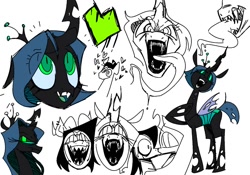 Size: 1248x874 | Tagged: safe, artist:charchaposting, queen chrysalis, changeling, changeling queen, g4, female, heart, kissing, long tongue, looking at you, open mouth, open smile, sketch, sketch dump, smiling, squint, tongue out