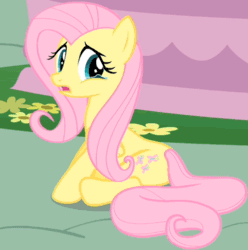Size: 512x517 | Tagged: safe, screencap, fluttershy, pegasus, pony, a bird in the hoof, animated, cropped, crying, female, frown, gif, looking back, mare, open mouth, sad, sitting, solo, teary eyes
