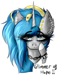 Size: 1365x1798 | Tagged: safe, artist:beamybutt, oc, oc only, oc:moonbeam, pony, snake, unicorn, bust, chains, ear fluff, ear piercing, eyelashes, female, horn, mare, piercing, simple background, spiked wristband, transparent background, unicorn oc, wristband