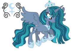 Size: 1300x899 | Tagged: safe, artist:madlilon2051, oc, oc only, alicorn, pony, alicorn oc, base used, concave belly, crown, ethereal mane, eyelashes, female, hoof shoes, horn, jewelry, mare, offspring, parent:princess luna, parent:stygian, parents:styuna, peytral, regalia, simple background, slender, smiling, solo, starry mane, thin, transparent background, wings