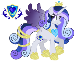 Size: 1400x1109 | Tagged: safe, artist:madlilon2051, oc, oc only, alicorn, pony, alicorn oc, base used, crown, hoof shoes, horn, jewelry, male, offspring, parent:princess cadance, parent:shining armor, parents:shiningcadance, peytral, raised hoof, regalia, simple background, smiling, solo, stallion, tail, tail wrap, transparent background, wings