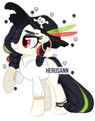 Size: 2143x2730 | Tagged: safe, artist:herusann, oc, oc only, earth pony, pony, base used, clothes, ear piercing, earring, earth pony oc, eyelashes, female, frown, hat, high res, jewelry, piercing, pirate hat, raised hoof, simple background, solo, transparent background