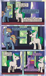 Size: 1920x3169 | Tagged: safe, artist:alexdti, twilight sparkle, oc, oc:brainstorm (alexdti), oc:star logic, alicorn, pony, unicorn, comic:quest for friendship, g4, comic, female, grammar error, high res, horn, male, mare, misspelling, speech bubble, stallion, trio, twilight sparkle (alicorn), unicorn oc