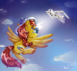 Size: 1624x1500 | Tagged: safe, artist:avui, oc, oc only, oc:ace, pegasus, pony, male, night, photography, plane, solo