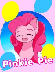 Size: 1554x2048 | Tagged: safe, artist:zeon_starlight, pinkie pie, earth pony, pony, g4, balloon, bust, eyes closed, female, open mouth, open smile, smiling, solo