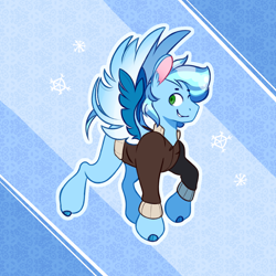Size: 3000x3000 | Tagged: safe, alternate version, artist:von babbitt, oc, oc only, oc:voltaic sky, pegasus, pony, clothes, high res, male, pegasus oc, snow, solo, sweater, winter