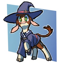 Size: 1316x1369 | Tagged: safe, artist:swayedy, arizona (tfh), cow, them's fightin' herds, clothes, cloven hooves, community related, costume, halloween, halloween costume, hat, little witch academia, solo, witch hat