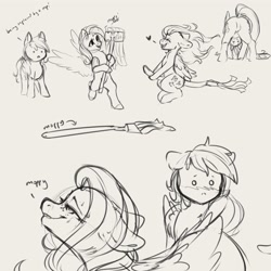 Size: 4000x4000 | Tagged: safe, artist:miokomata, fluttershy, rainbow dash, pegasus, pony, g4, ahegao, bipedal, blushing, butt, cargo ship, cute, dancing, dot eyes, duo, female, floating heart, floppy ears, flutterbutt, fluttermop, freckles, freckleshy, grayscale, heart, implied flutterdash, implied lesbian, implied shipping, mare, monochrome, mop, open mouth, plot, shipping, shyabetes, simple background, sketch, sketch dump, tongue out