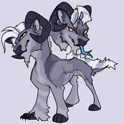 Size: 1920x1920 | Tagged: safe, artist:renhorse, oc, oc only, hybrid, gray background, interspecies offspring, magical gay spawn, offspring, parent:discord, parent:grogar, simple background, solo, tongue out