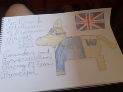 Size: 4128x3096 | Tagged: safe, artist:super-coyote1804, pony, colored pencil drawing, formula 1, great britain, ponified, sir frank williams, solo, traditional art, united kingdom, wiliams f1, williams