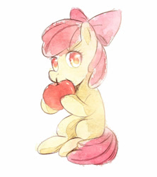 Size: 500x563 | Tagged: safe, artist:91268319, apple bloom, earth pony, pony, g4, apple, female, filly, food, herbivore, solo