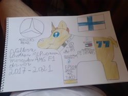Size: 4128x3096 | Tagged: safe, artist:super-coyote1804, pony, colored pencil drawing, finland, formula 1, mercedes-benz, ponified, solo, traditional art, valtteri bottas