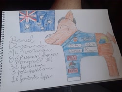 Size: 4128x3096 | Tagged: safe, artist:super-coyote1804, pony, australia, colored pencil drawing, daniel ricciardo, formula 1, ponified, solo, traditional art