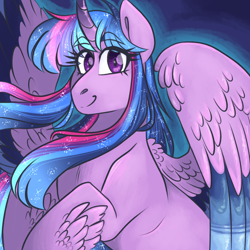 Size: 3000x3000 | Tagged: safe, artist:gingygin, twilight sparkle, alicorn, pony, g4, cute, ethereal mane, eyebrows, eyebrows visible through hair, feathered fetlocks, high res, looking at you, smiling, smiling at you, solo, starry mane, twiabetes, twilight sparkle (alicorn)