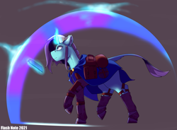 Size: 4722x3472 | Tagged: safe, artist:flashnoteart, oc, oc only, oc:magical shield, oc:swiftnote, pony, unicorn, armor, book, casting a spell, cloak, clothes, female, magic, solo, walking