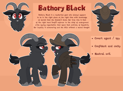 Size: 3562x2653 | Tagged: safe, artist:saveraedae, oc, oc only, oc:bathory black, goat, clothes, female, hat, high res, reference sheet, solo