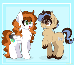 Size: 2294x2000 | Tagged: safe, artist:saveraedae, oc, oc only, earth pony, pegasus, pony, chest fluff, commission, duo, female, high res, looking at each other, looking at someone, male, mare, raised hoof, shadow, stallion, unshorn fetlocks