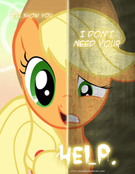 Size: 2158x2780 | Tagged: safe, artist:tehjadeh, applejack, earth pony, pony, two sided posters, g4, 2011, dual persona, dual personality, female, high res, mare, poster