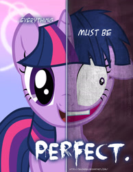 Size: 2158x2780 | Tagged: safe, artist:tehjadeh, twilight sparkle, pony, unicorn, two sided posters, g4, 2011, dual persona, dual personality, female, high res, mare, poster