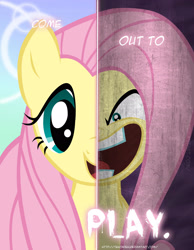 Size: 2158x2780 | Tagged: safe, artist:tehjadeh, fluttershy, pegasus, pony, two sided posters, g4, 2011, dual persona, dual personality, female, high res, mare, poster