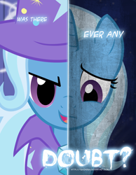 Size: 2158x2780 | Tagged: safe, artist:tehjadeh, trixie, pony, unicorn, two sided posters, g4, brooch, cape, clothes, female, hat, high res, jewelry, mare, sad, solo, the sad and depressive trixie, trixie's brooch, trixie's cape, trixie's hat