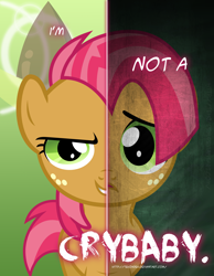Size: 2158x2780 | Tagged: safe, artist:tehjadeh, babs seed, earth pony, pony, two sided posters, g4, dual persona, female, filly, freckles, high res, sad, solo, two sides