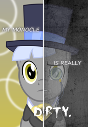 Size: 1000x1449 | Tagged: safe, artist:the smiling pony, caesar, count caesar, earth pony, pony, two sided posters, g4, frown, looking at you, male, monocle, parody, stallion, two sides