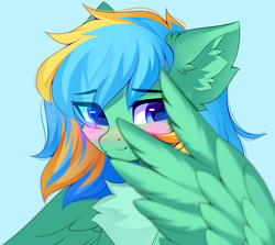 Size: 5196x4632 | Tagged: safe, artist:airiniblock, oc, oc only, oc:typh, pegasus, pony, rcf community, absurd resolution, blushing, commission, covering, ear fluff, icon, solo, wing covering, wings